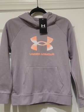 Under Armour Lavender Hoodie with Neon Orange Logo, Youth Large